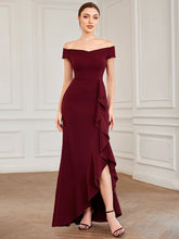 Load image into Gallery viewer, Color=Burgundy | Off Shoulders A Line Wholesale Evening Dresses with Raglan Sleeves-Burgundy 1