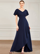 Load image into Gallery viewer, Color=Navy Blue | Deep V Neck Short Ruffles Sleeves Split Wholesale Evening Dresses-Navy Blue 4