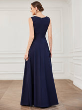 Load image into Gallery viewer, Color=Navy Blue | Sleeveless Round Neck A Line Floor Length Wholesale Evening Dresses-Navy Blue 2