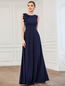 Color=Navy Blue | Sleeveless Round Neck A Line Floor Length Wholesale Evening Dresses-Navy Blue 1