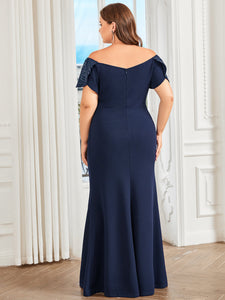 Color=Navy Blue | Classy Off Shoulders Short Sleeves Fishtail Wholesale Evening Dresses-Navy Blue 2
