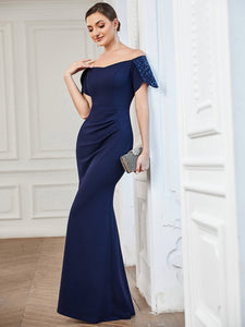 Color=Navy Blue | Classy Off Shoulders Short Sleeves Fishtail Wholesale Evening Dresses-Navy Blue 5