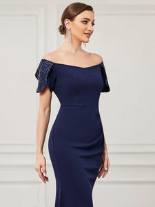 Color=Navy Blue | Classy Off Shoulders Short Sleeves Fishtail Wholesale Evening Dresses-Navy Blue 6