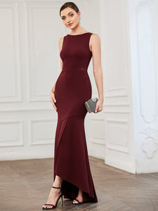 Color=Burgundy | Adorable Round Neck Sleeveless Wholesale Evening Dresses with Fishtail-Burgundy 3