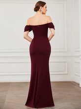 Load image into Gallery viewer, Color=Burgundy | Fishtail Off Shoulders Short Ruffles Sleeves Wholesale Evening Dresses-Burgundy 2