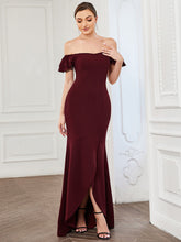 Load image into Gallery viewer, Color=Burgundy | Fishtail Off Shoulders Short Ruffles Sleeves Wholesale Evening Dresses-Burgundy 4