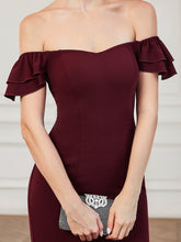 Load image into Gallery viewer, Color=Burgundy | Fishtail Off Shoulders Short Ruffles Sleeves Wholesale Evening Dresses-Burgundy 5