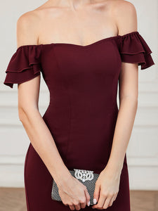 Color=Burgundy | Fishtail Off Shoulders Short Ruffles Sleeves Wholesale Evening Dresses-Burgundy 5