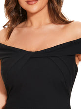 Load image into Gallery viewer, Color=Black | Short Sleeves Off Shoulder Fishtail Split Wholesale Evening Dresses-Black 5