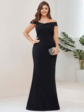 Load image into Gallery viewer, Color=Black | Short Sleeves Off Shoulder Fishtail Split Wholesale Evening Dresses-Black 1