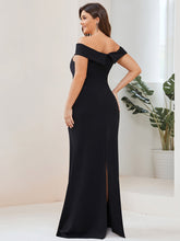 Load image into Gallery viewer, Color=Black | Short Sleeves Off Shoulder Fishtail Split Wholesale Evening Dresses-Black 2