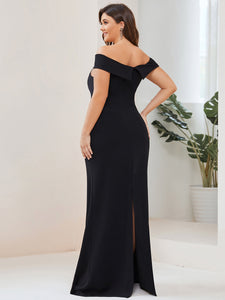 Color=Black | Short Sleeves Off Shoulder Fishtail Split Wholesale Evening Dresses-Black 2