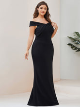 Load image into Gallery viewer, Color=Black | Short Sleeves Off Shoulder Fishtail Split Wholesale Evening Dresses-Black 3