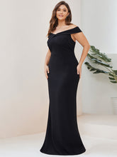 Load image into Gallery viewer, Color=Black | Short Sleeves Off Shoulder Fishtail Split Wholesale Evening Dresses-Black 4