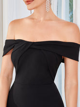 Load image into Gallery viewer, Color=Black | Short Sleeves Off Shoulder Fishtail Split Wholesale Evening Dresses-Black 5