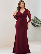 Load image into Gallery viewer, Color=Burgundy | Sexy Deep V Neck A Line See Through Sleeves Wholesale Evening Dresses-Burgundy 1
