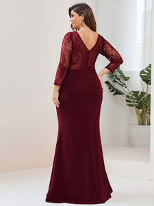 Color=Burgundy | Sexy Deep V Neck A Line See Through Sleeves Wholesale Evening Dresses-Burgundy 2