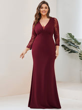 Load image into Gallery viewer, Color=Burgundy | Sexy Deep V Neck A Line See Through Sleeves Wholesale Evening Dresses-Burgundy 4