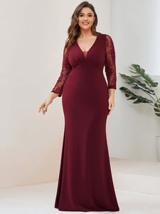 Color=Burgundy | Sexy Deep V Neck A Line See Through Sleeves Wholesale Evening Dresses-Burgundy 4