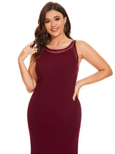 Load image into Gallery viewer, Color=Burgundy | Round Neck Backless Sleeveless A Line Wholesale Evening Dresses-Burgundy 5