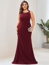 Load image into Gallery viewer, Color=Burgundy | Round Neck Backless Sleeveless A Line Wholesale Evening Dresses-Burgundy 1