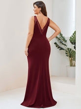 Load image into Gallery viewer, Color=Burgundy | Round Neck Backless Sleeveless A Line Wholesale Evening Dresses-Burgundy 2