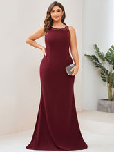 Load image into Gallery viewer, Color=Burgundy | Round Neck Backless Sleeveless A Line Wholesale Evening Dresses-Burgundy 4