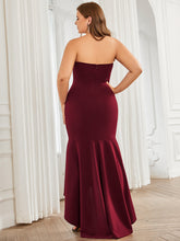 Load image into Gallery viewer, Color=Burgundy | Sexy Strapless Fishtail Asymmetrical Hem Wholesale Evening Dresses-Burgundy 2