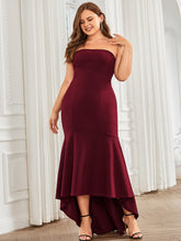 Load image into Gallery viewer, Color=Burgundy | Sexy Strapless Fishtail Asymmetrical Hem Wholesale Evening Dresses-Burgundy 1