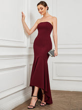 Load image into Gallery viewer, Color=Burgundy | Sexy Strapless Fishtail Asymmetrical Hem Wholesale Evening Dresses-Burgundy 3