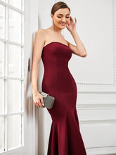 Load image into Gallery viewer, Color=Burgundy | Sexy Strapless Fishtail Asymmetrical Hem Wholesale Evening Dresses-Burgundy 4