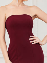 Load image into Gallery viewer, Color=Burgundy | Sexy Strapless Fishtail Asymmetrical Hem Wholesale Evening Dresses-Burgundy 5