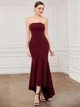Load image into Gallery viewer, Color=Burgundy | Sexy Strapless Fishtail Asymmetrical Hem Wholesale Evening Dresses-Burgundy 1
