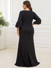 Load image into Gallery viewer, Color=Black | Sexy Fishtail Deep V Neck Puff Sleeves Wholesale Evening Dresses-Black 2