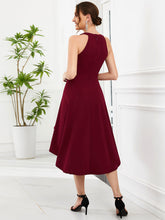 Load image into Gallery viewer, Color=Burgundy | Round Neck Knee Length Asymmetrical Hem Wholesale Evening Dresses-Burgundy 2