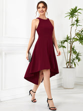 Load image into Gallery viewer, Color=Burgundy | Round Neck Knee Length Asymmetrical Hem Wholesale Evening Dresses-Burgundy 1