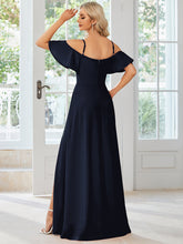 Load image into Gallery viewer, Color=Navy Blue | Off Shoulder Floor Length A Line Sleeveless Wholesale Knitted Evening Dresses-Navy Blue 2