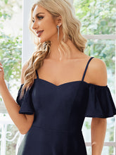 Load image into Gallery viewer, Color=Navy Blue | Off Shoulder Floor Length A Line Sleeveless Wholesale Knitted Evening Dresses-Navy Blue 5