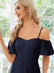 Color=Navy Blue | Off Shoulder Floor Length A Line Sleeveless Wholesale Knitted Evening Dresses-Navy Blue 5