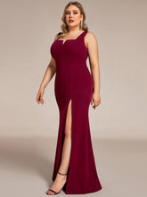 Load image into Gallery viewer, Color=Burgundy | Square Neck High Split Mermaid Wholesale Evening Dresses-Burgundy 3