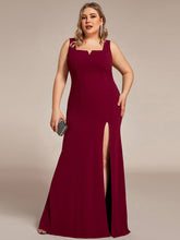 Load image into Gallery viewer, Color=Burgundy | Square Neck High Split Mermaid Wholesale Evening Dresses-Burgundy 4