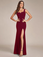 Load image into Gallery viewer, Color=Burgundy | Square Neck High Split Mermaid Wholesale Evening Dresses-Burgundy 3