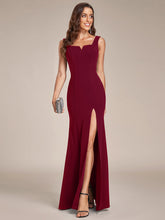 Load image into Gallery viewer, Color=Burgundy | Square Neck High Split Mermaid Wholesale Evening Dresses-Burgundy 4