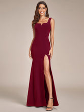 Load image into Gallery viewer, Color=Burgundy | Square Neck High Split Mermaid Wholesale Evening Dresses-Burgundy 1