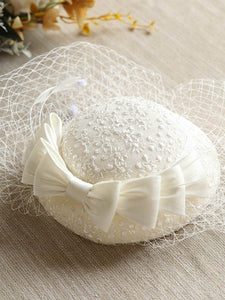 Color=Cream | Simple Deep V Neck Satin Wedding Dress With Tasseled Sleeves-Cream 2
