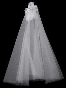 Color=Cream | Plain Round Neck Sleeveless Lace & Tulle Wedding Dress-Cream 2