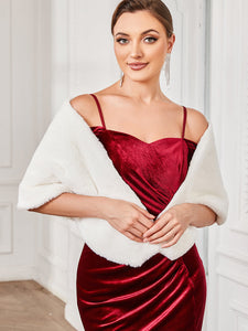 Color=White | Formal Evening Faux Fur Shawl-White 3