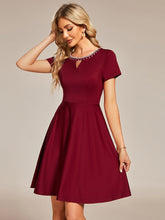 Load image into Gallery viewer, Color=Burgundy | Round Neck Rinestone Mini Wholesale Cocktail Dresses-Burgundy 1