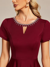 Load image into Gallery viewer, Color=Burgundy | Round Neck Rinestone Mini Wholesale Cocktail Dresses-Burgundy 5