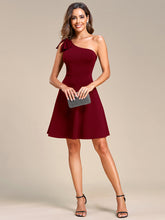 Load image into Gallery viewer, Color=Burgundy | Bowknot Asymetrical One ShoulderCocktai Dress-Burgundy